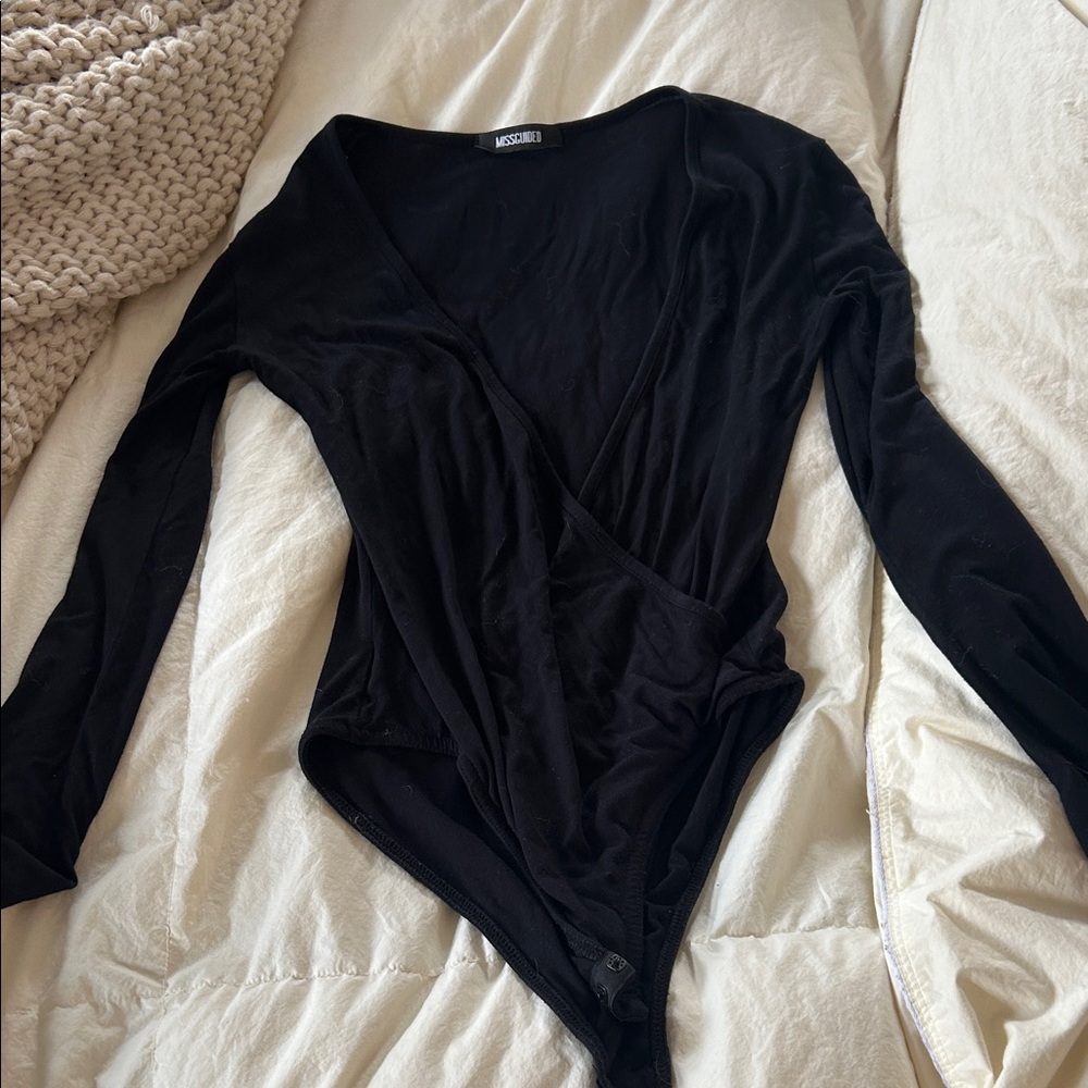Missguided Black Wrap Bodysuit